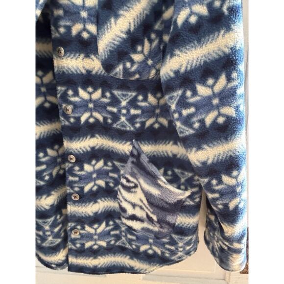 VTG Alpine Ridge Fleece Sweater Cardigan M Blue Aztec Southwestern Scalloped hem - Picture 8 of 11